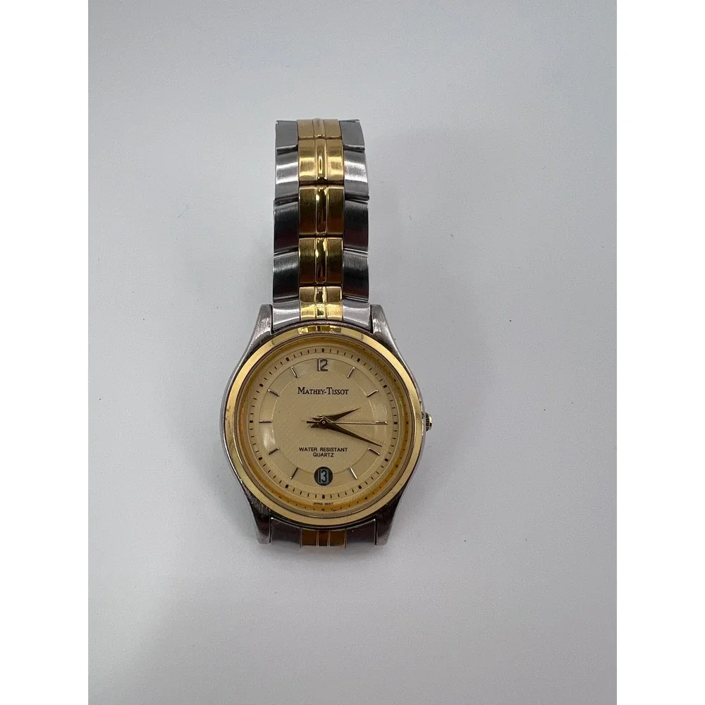 Mathey Tissot Two Tone Gold‎ Silver Stainless Steel Quartz Watch Date MT1312GLD